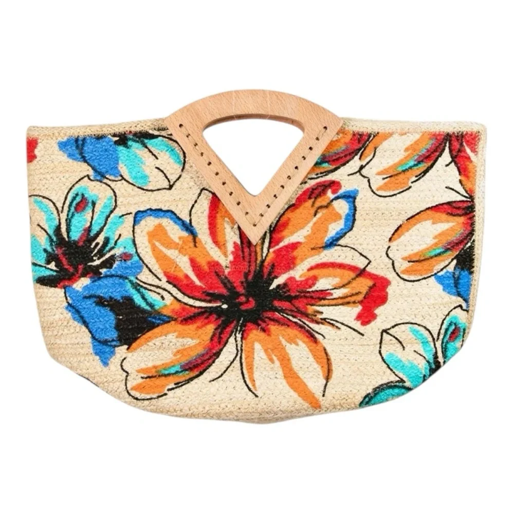 Palm Springs Bloom Jute Rectangle Tote Bag
